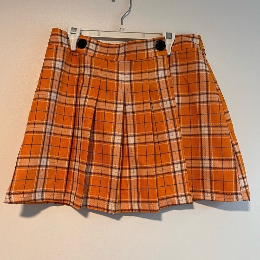 Topshop Plaid Pleated Mini Skirt US 10 Orange Tartan Preppy Academia Y2K - Picture 3 of 10